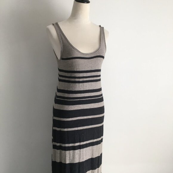 VINCE Taupe Dark Gray Striped Sleeveless Knit Maxi Dress - Picture 4 of 10